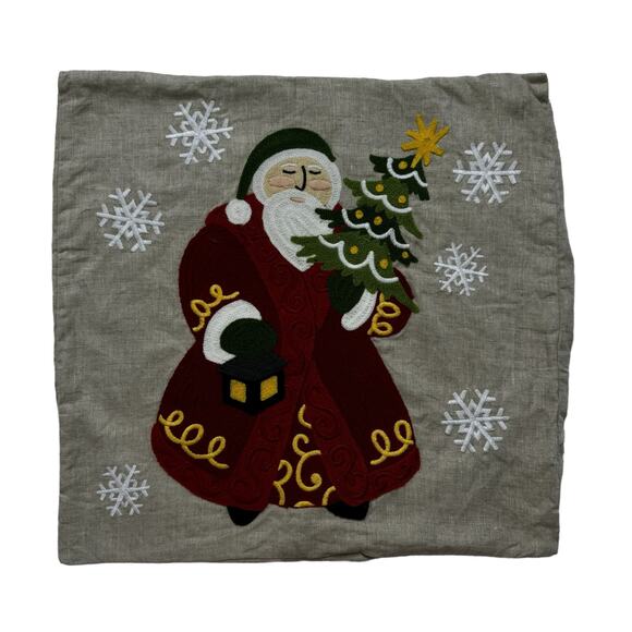 POTTERY BARN Vintage Santa Embroidered Crewel Pillow Cover Case 18x18 #4185398 - Picture 1 of 6